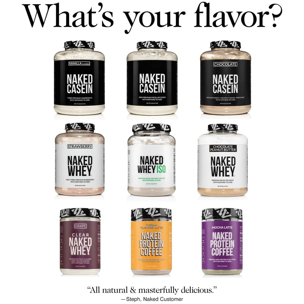 NAKED Whey Protein Powder 2LB (Unflavored) + Casein Protein Powder 2LB (30 Servings) – GMO-Free, Gluten Free, Soy Free, Preservative Free