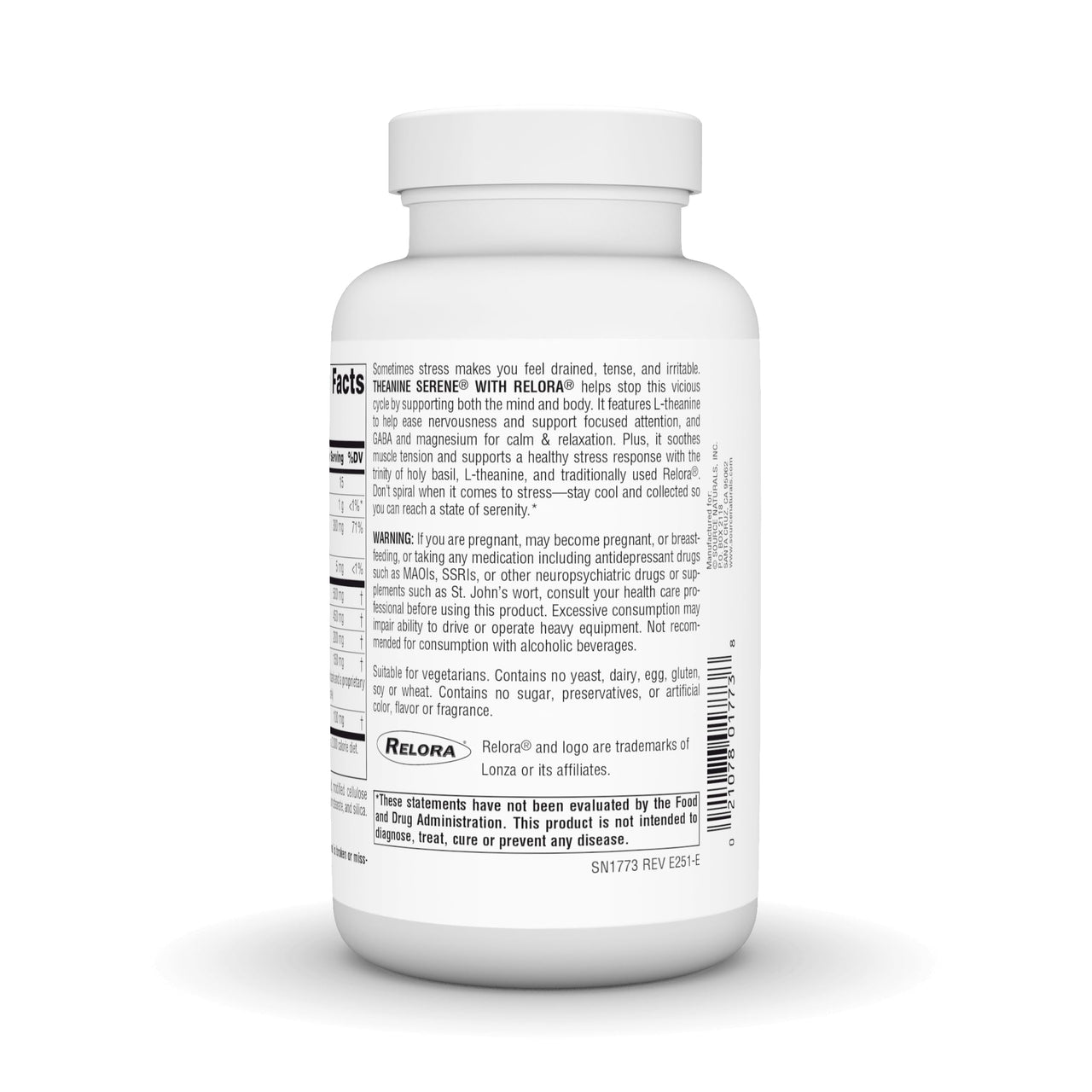 Source Naturals Theanine Serene with Relora, Calm Mind and Body* - 120 Tablets