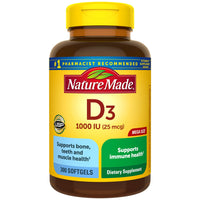 Thumbnail for Nature Made Vitamin D3 1000 IU (25 mcg), Dietary Supplement for Bone, Teeth, Muscle and Immune Health Support, 300 Softgels, 300 Day Supply