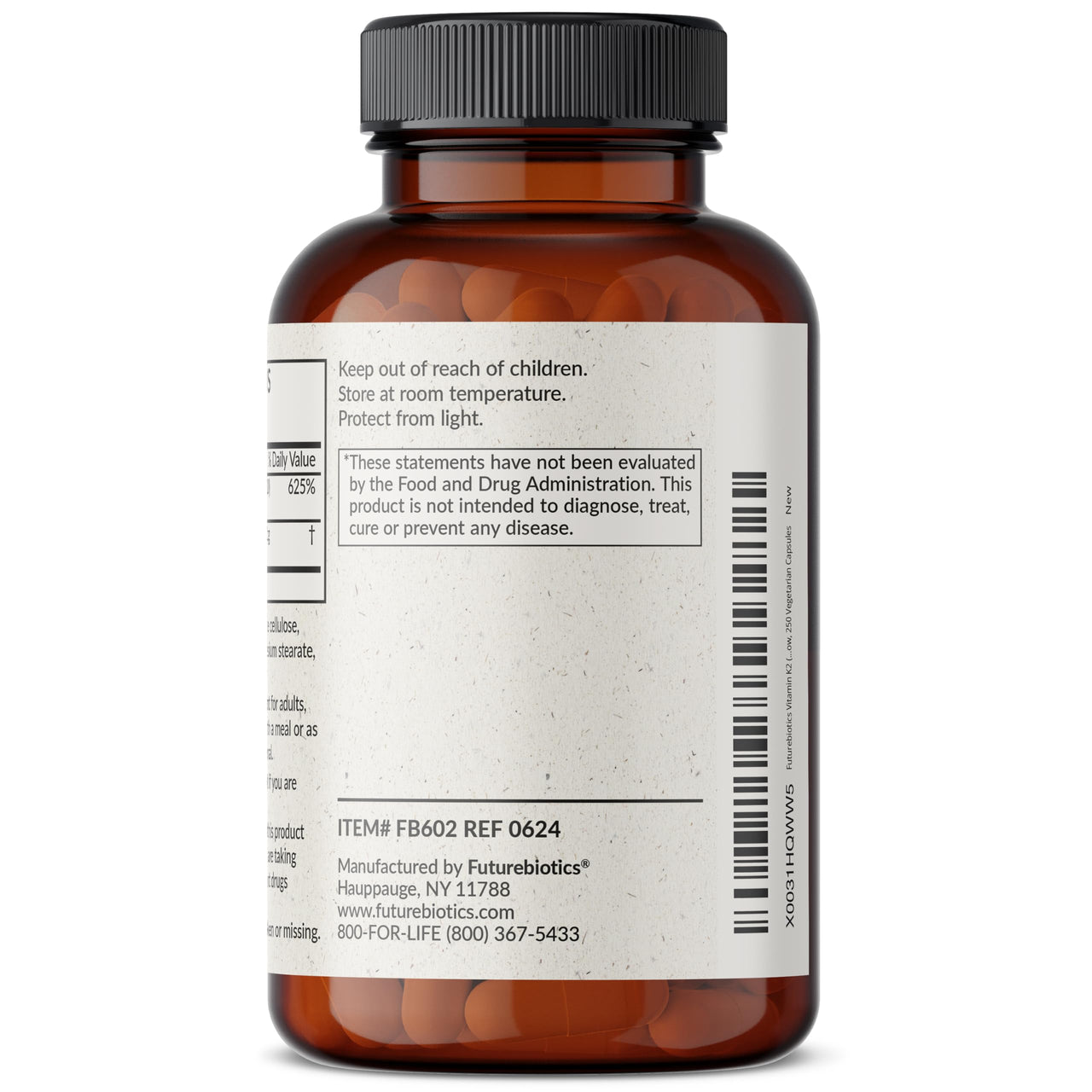 Futurebiotics Vitamin K2 (MK7) with D3 Supplement - Non-GMO Formula - 5000 IU Vitamin D3 & 90 mcg Vitamin K2 MK-7, 250 Vegetarian Capsules