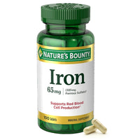 Thumbnail for Nature’s Bounty Iron 65mg, 325 mg Ferrous Sulfate, Cellular Energy Support, Promotes Normal Red Blood Cell Production, 1 Serving Per Day, Gluten Free, 100 Vegetarian Tablets