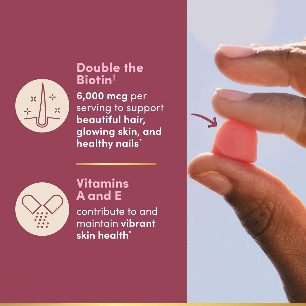 Nature’s Bounty Optimal Solutions Advanced Hair, Skin and Nails Pectin Gummies, 2x Biotin Per Serving, No Stick Gummy, Vegetarian Formula, Strawberry Flavor, 200 ct, 100 Total Servings