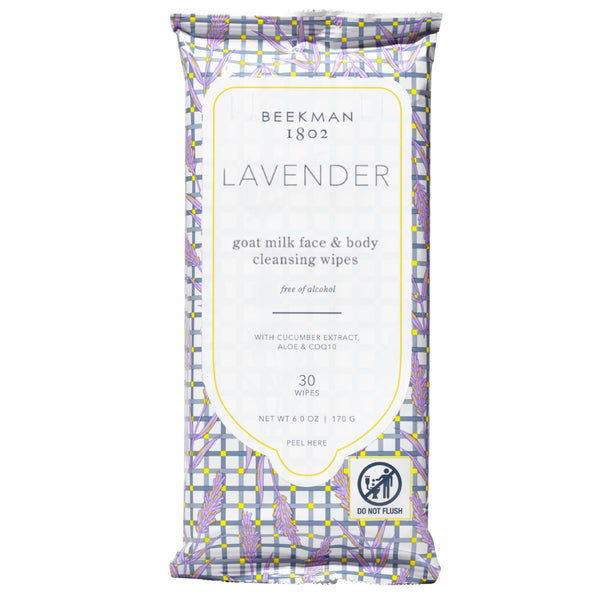 Beekman 1802 Face Wipes – Makeup Remover Wipes for Face, Facial Cleansing Wipes that Remove Makeup & Dirt, Travel Essentials, Face Wipes with Goat Milk & Aloe, Lavender 30 Count