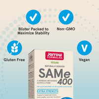 Thumbnail for Jarrow Formulas SAMe Supplement 400 mg - 60 Tablets - High Concentration of Active S,S Form - Supports Joint Health, Liver Function, Brain Metabolism, Balanced Mood & Antioxidant Defense - 60 Servings