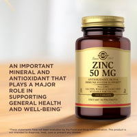 Thumbnail for Solgar Zinc 50 mg, 100 Tablets - Zinc for Healthy Skin, Taste & Vision - Immune System & Antioxidant Support - Supports Cell Growth & DNA Formation - Non GMO, Vegan, Gluten Free - 100 Servings