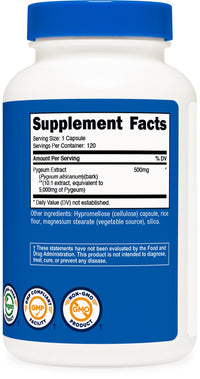 Thumbnail for Nutricost Pygeum Extract 5000mg Equivalent, 120 Capsules (from 500mg of 10:1 Extract) - Veggie Capsules, Non-GMO, Gluten Free, Vegetarian Friendly