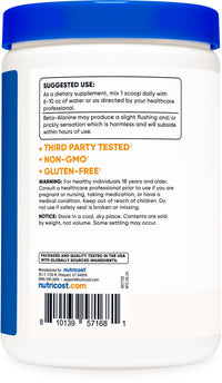 Thumbnail for Nutricost Beta Alanine Powder 500 Grams (1.1lbs) - Pure Beta Alanine, Gluten Free & Non-GMO