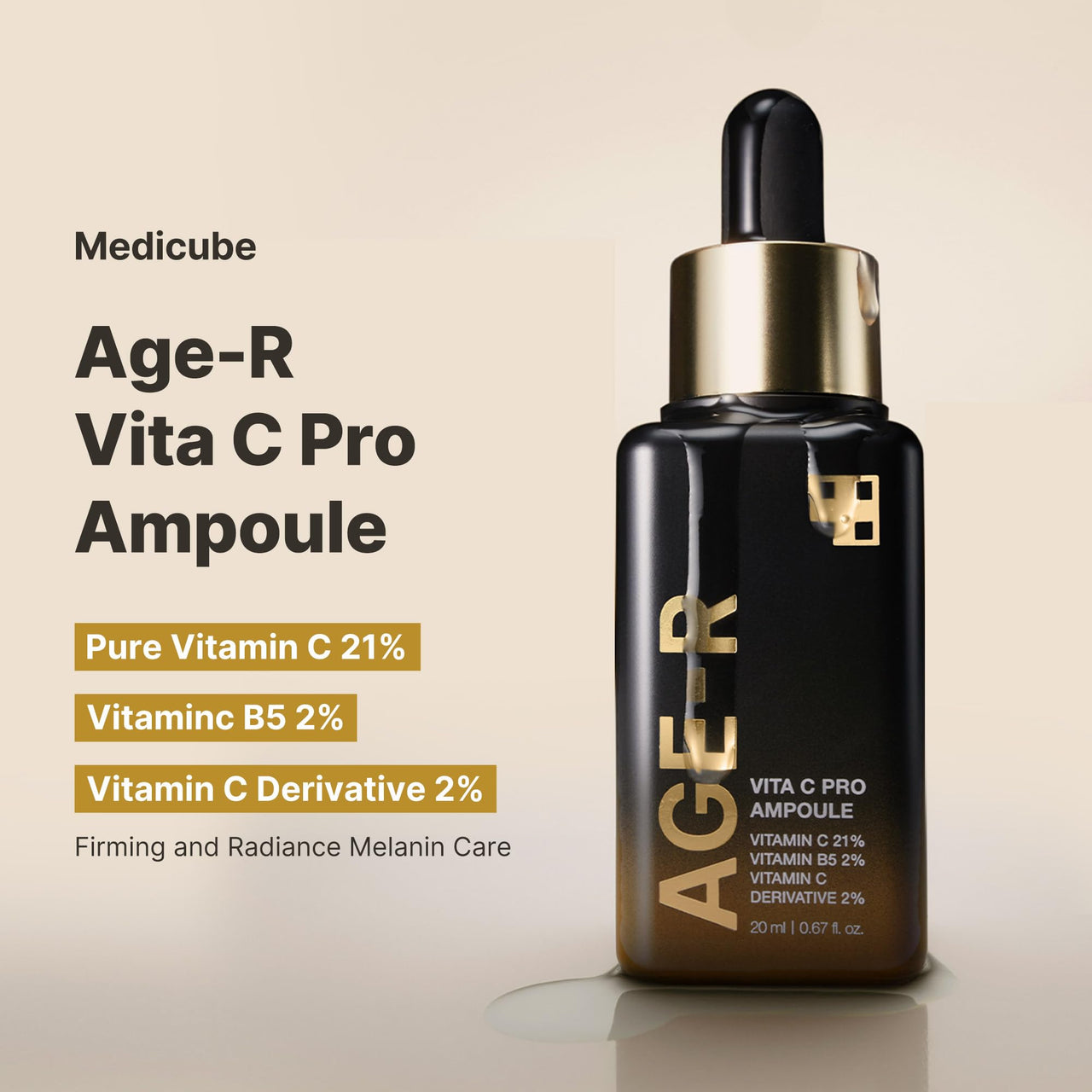 Medicube Age-R Vita C Pro Ampoule -Vitamin C Serum for Pigmentation, Uneven Skin Tone, and Hydration - Boost Absorption and Radiance by up to 780% with Age-R Booster Pro