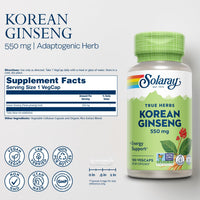 Thumbnail for SOLARAY Korean Ginseng 550 mg - Ginseng Root - Stress, Physical Endurance and Energy Supplements - Non-GMO, Vegan, Lab Verified - 100 Servings, 100 VegCaps