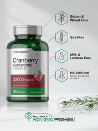 Thumbnail for Horbäach Cranberry Concentrate Extract Pills + Vitamin C | 120 Capsules | Supplement for Women and Men | Triple Strength Ultimate Potency Formula | Non-GMO and Gluten Free