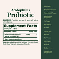 Thumbnail for Nature's Bounty Lactobacillus Acidophilus Probiotic Supplement - Daily Probiotic for Women/Men Digestive Health, 100 Million Organisms, Vegetarian, 1 Serving per Day, 120 Tablets