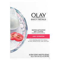 Thumbnail for Olay Daily Facials, Daily Clean Makeup Removing Facial Cleansing Wipes, 5-in-1 Water Activated Cloths, Exfoliates, Tones and Hydrates Skin, 66 count