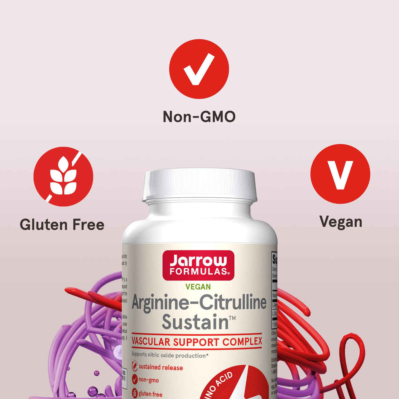 Jarrow Formulas Arginine-Citrulline Sustain - Supplement Supports Nitric Oxide Production, Blood Flow & Cardiovascular Health - Men's Health Formula - Up to 60 Servings