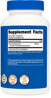 Thumbnail for Nutricost Turkey Tail Mushroom Capsules 1200mg, 60 Servings (120 Capsules) - Gluten Free, Non-GMO, and Vegetarian Friendly