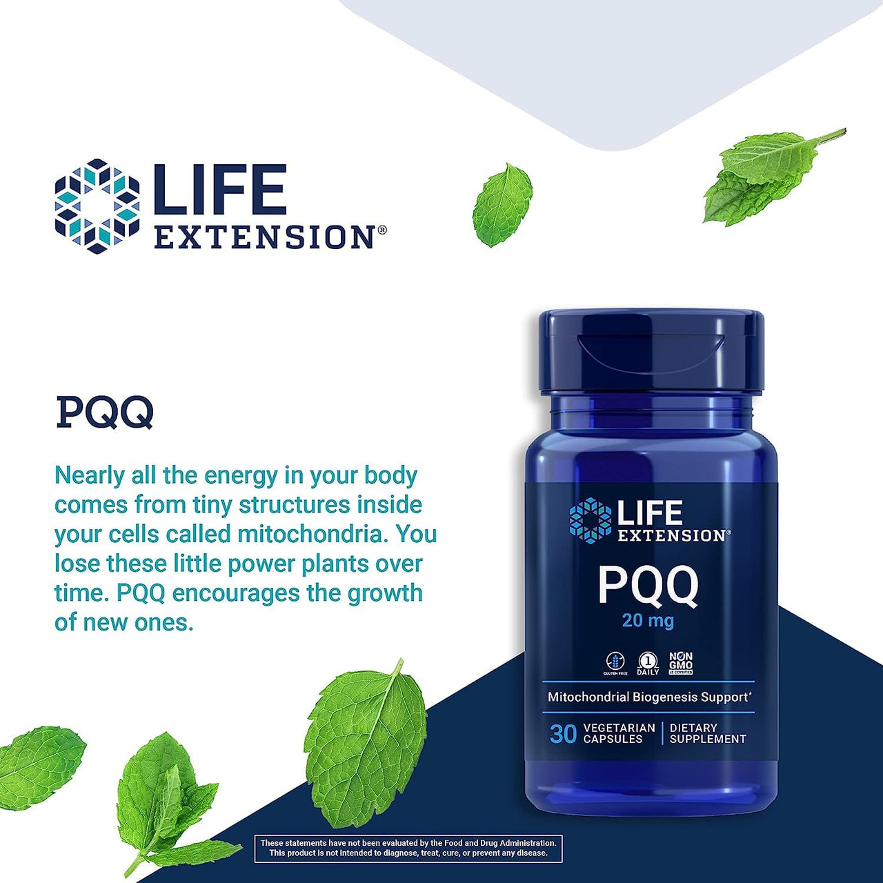 Life Extension PQQ (Pyrroloquinoline Quinone) 20mg Promotes The Growth of New Cellular Mitochondria - Gluten-Free, Once-Daily, Non-GMO, Vegetarian - 30 Vegetarian Capsules (Pack of 2)