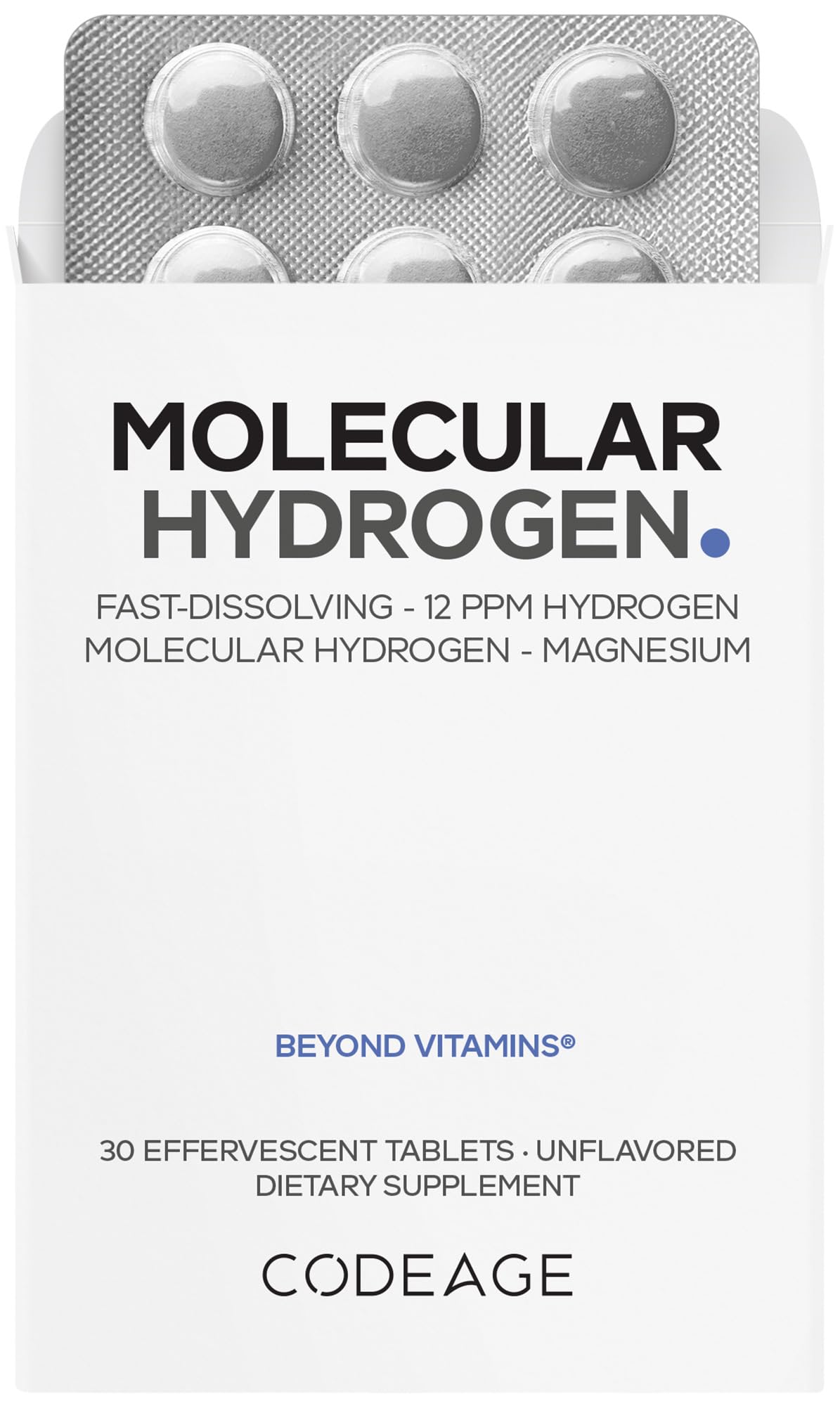 Codeage Molecular Hydrogen Supplement - Fast-Dissolving 12 PPM Hydrogen Water Tablets with Elemental Magnesium - Hydration Tablet Body Function - Unflavored, Vegan, Non-GMO, Gluten-Free - 30 Tablets