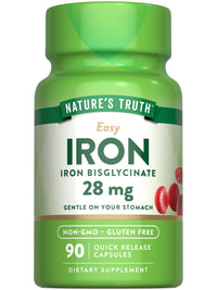 Thumbnail for Nature's Truth Iron Supplement for Women & Men | 28 mg | 90 Capsules | Iron Bisglycinate | Non-GMO, Gluten Free