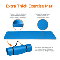 Thumbnail for Amazon Basics 1/2 Inch Extra Thick Exercise Yoga Mat with Carrying Strap for Home Workouts and Fitness, Non-Slip, Cushioned Support, 74