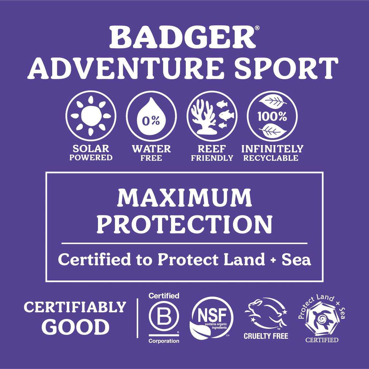 Badger Mineral Sunscreen SPF 50 Zinc Oxide Sunscreen with 98% Organic Ingredients, Reef-Safe, Broad-Spectrum, Hypoallergenic, Water Resistant, Unscented Adventure Sport 2.9 fl oz