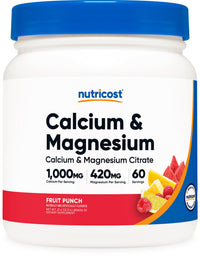 Thumbnail for Nutricost Calcium Magnesium Powder (Fruit Punch, 60 Servings) - Bone Support, Non-GMO, Gluten Free (from Calcium Citrate and Magnesium Citrate)