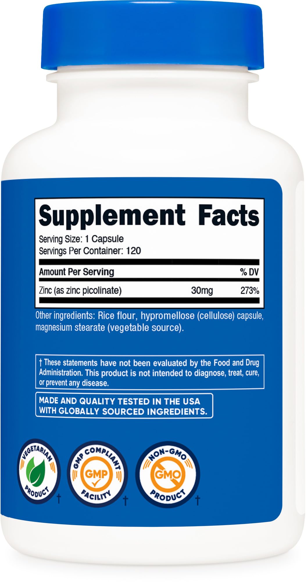 Nutricost Zinc Picolinate 30mg, 120 Capsules - Gluten Free and Non-GMO