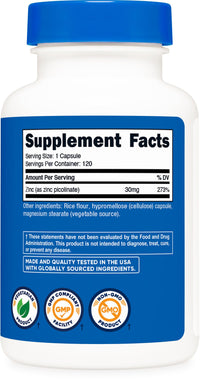 Thumbnail for Nutricost Zinc Picolinate 30mg, 120 Capsules - Gluten Free and Non-GMO