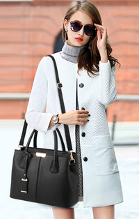 Thumbnail for Covelin Women's Top-handle Cross Body Handbag Middle Size Purse Durable Leather Tote Bag Black