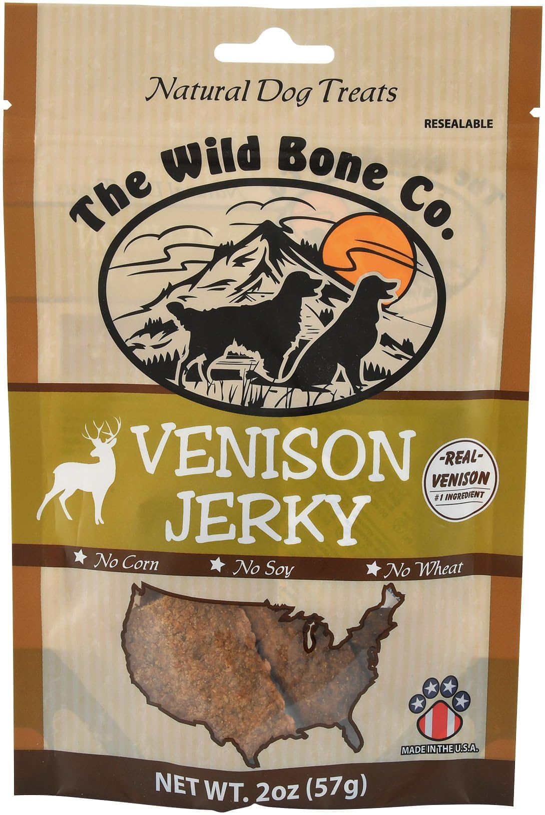 The Wild Bone Company Venison Jerky Dog Treats | Natural High Protein Chewy Training Bits | Made in the USA, 2 Ounces