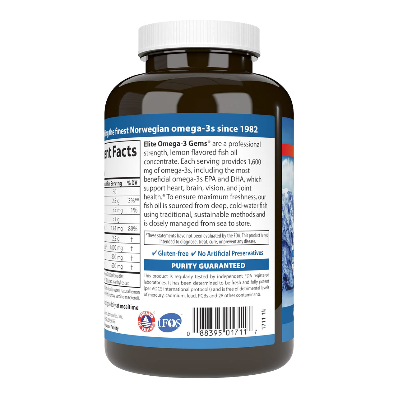 Carlson Elite Omega-3 Gems, 1600mg Omega-3s with EPA & DHA, Wild-Caught Norwegian Fish Oil, Lemon Flavor, 90 Softgels
