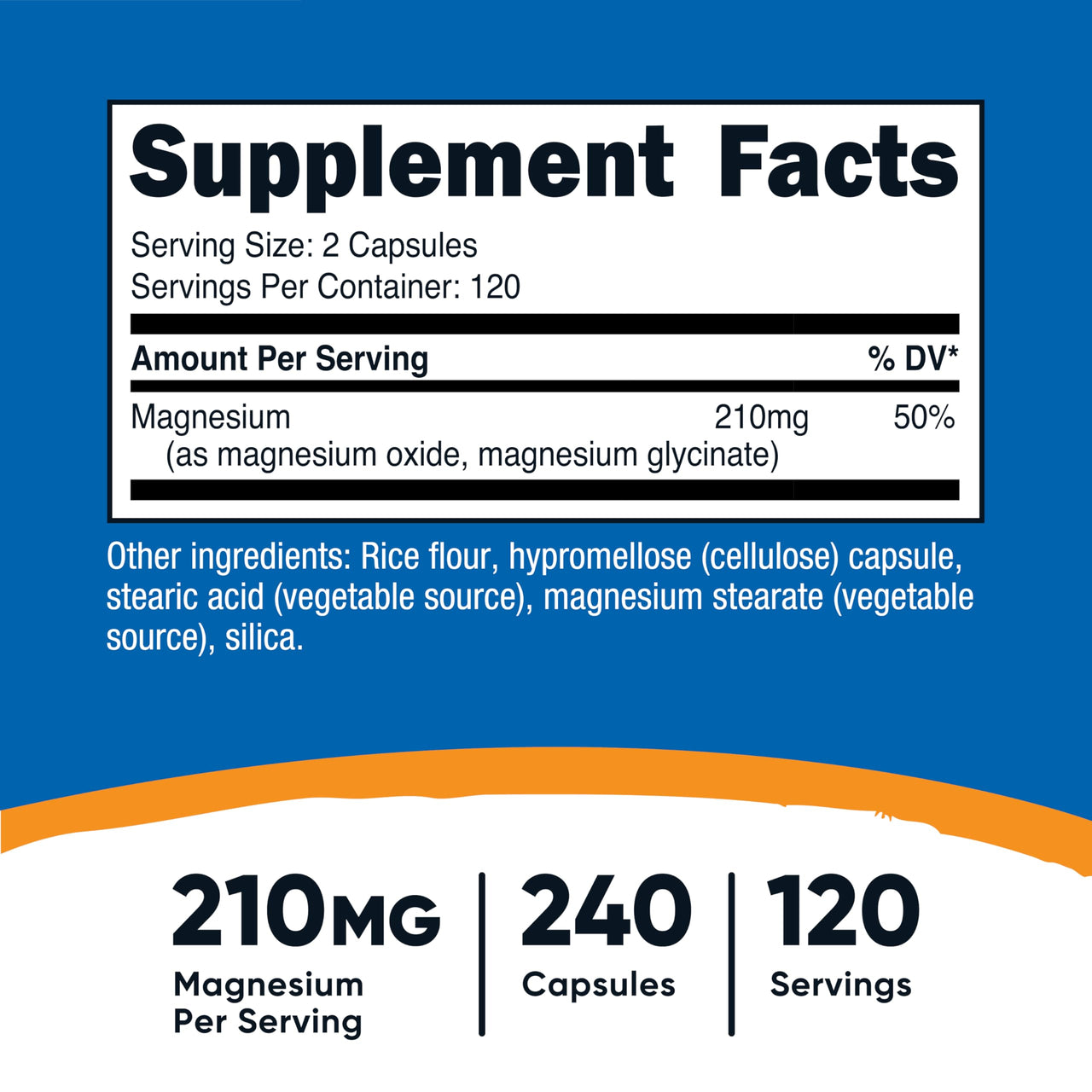 Nutricost Magnesium+ Regular Strength (210mg, 240 Capsules) - 120 Servings, Made with Magnesium Glycinate and Oxide, Non-GMO, Gluten Free and Vegan Friendly
