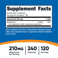 Thumbnail for Nutricost Magnesium+ Regular Strength (210mg, 240 Capsules) - 120 Servings, Made with Magnesium Glycinate and Oxide, Non-GMO, Gluten Free and Vegan Friendly