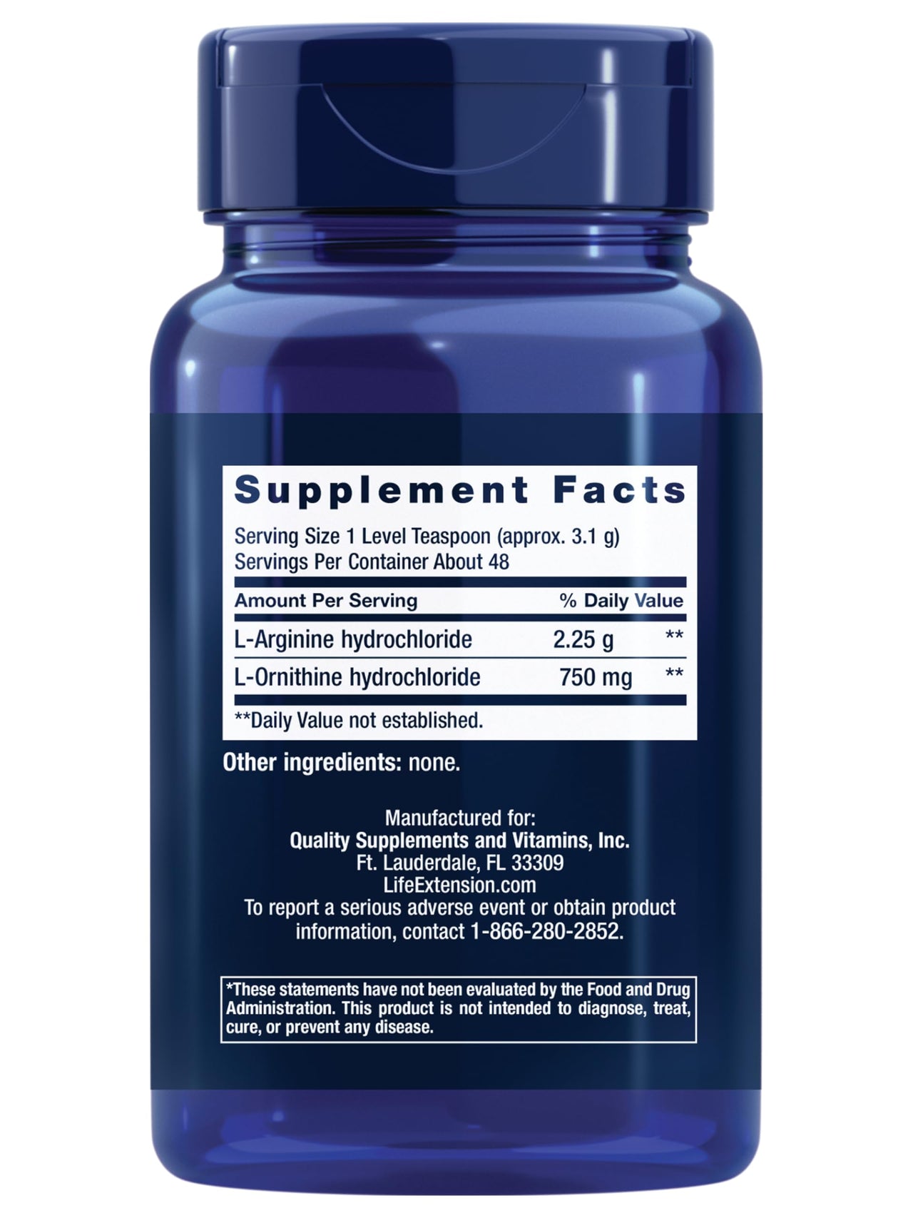 Life Extension Arginine Ornithine Powder, Promotes Muscle Health & Recovery, Gluten Free, Non-GMO, net Weight 150 Grams