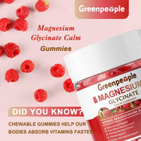 Thumbnail for GREENPEOPLE Magnesium Glycinate Gummies 400mg - Sugar Free Magnesium Supplement with Magnesio Citrate, Vitamin D, and B6 for Calm Support & Sleep for Adults - High Absorption - Raspberry Gummies