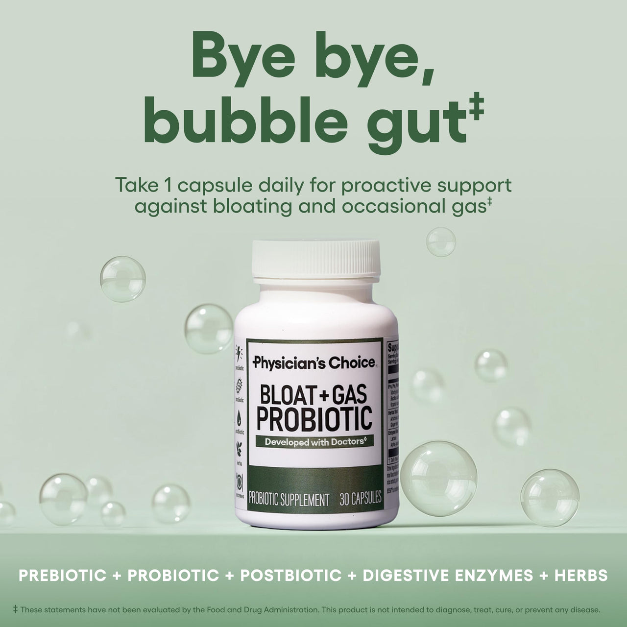 Physician's CHOICE Bloat & Gas Probiotic 30ct + 60 Billion Probiotic 30ct - Digestive Wellness Bundle
