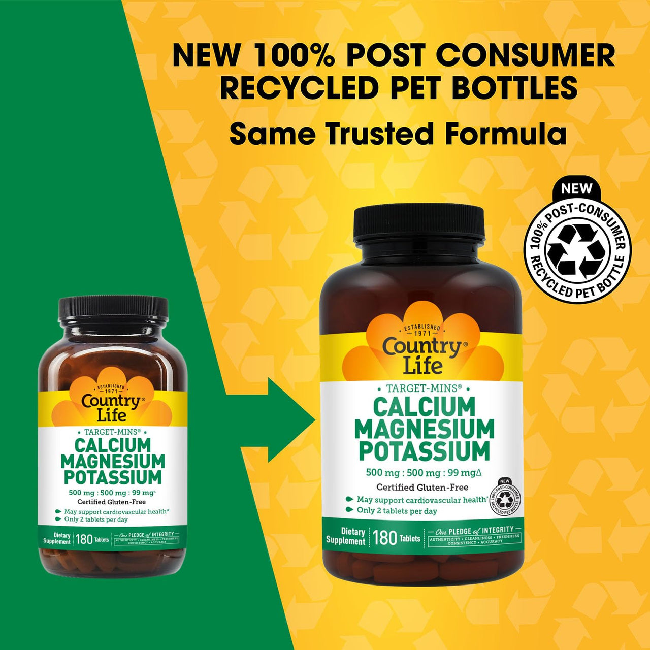Country Life Target Mins - Calcium Magnesium Potassium Bone & Heart Health Supplement, 1000mg Calcium, 500mg Magnesium, Supports Calcium Utilization, 180 Tablets – Certified Gluten Free & Vegan
