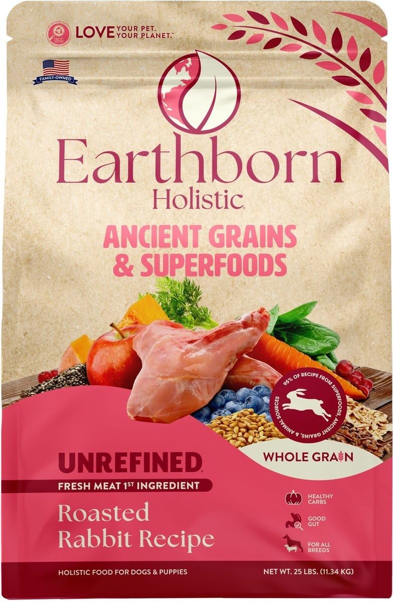 Earthborn Holistics Unrefined Roasted Rabbit with Ancient Grains & Superfoods Dry Dog Food, 4-lb Bag