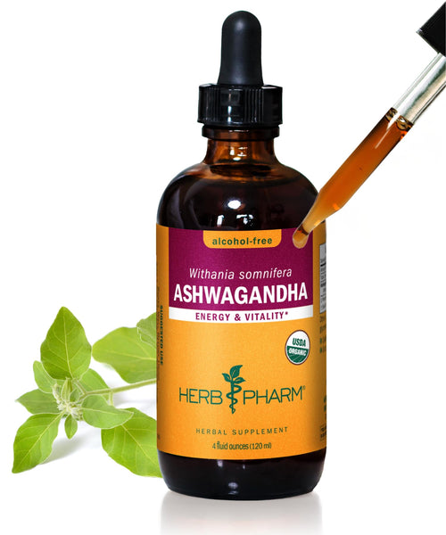Herb Pharm Ashwagandha, Alcohol Free: Organic Liquid Extract | Traditional Stress Support Supplement, Vegan Ashwagandha Root Glycerite, Adaptogen Extract for Adults | Up to 12 Week Supply, 4 oz* 