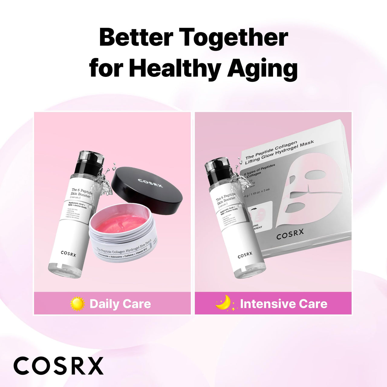 COSRX Pink Peptides Collagen Hydrogel Eye Patch for Puffy Eyes and Dark Circles, Under Eye Mask, 60 Under Eye Patches, Korean Skin Care