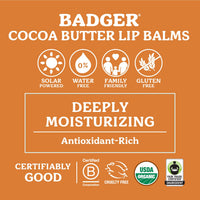 Thumbnail for Badger Creamy Cocoa Cocoa Butter Lip Balm, Long Lasting Hydrating Lip Moisturizer, Fair Trade, Large Size Stick, 100% Organic Lip Care, 4-pack