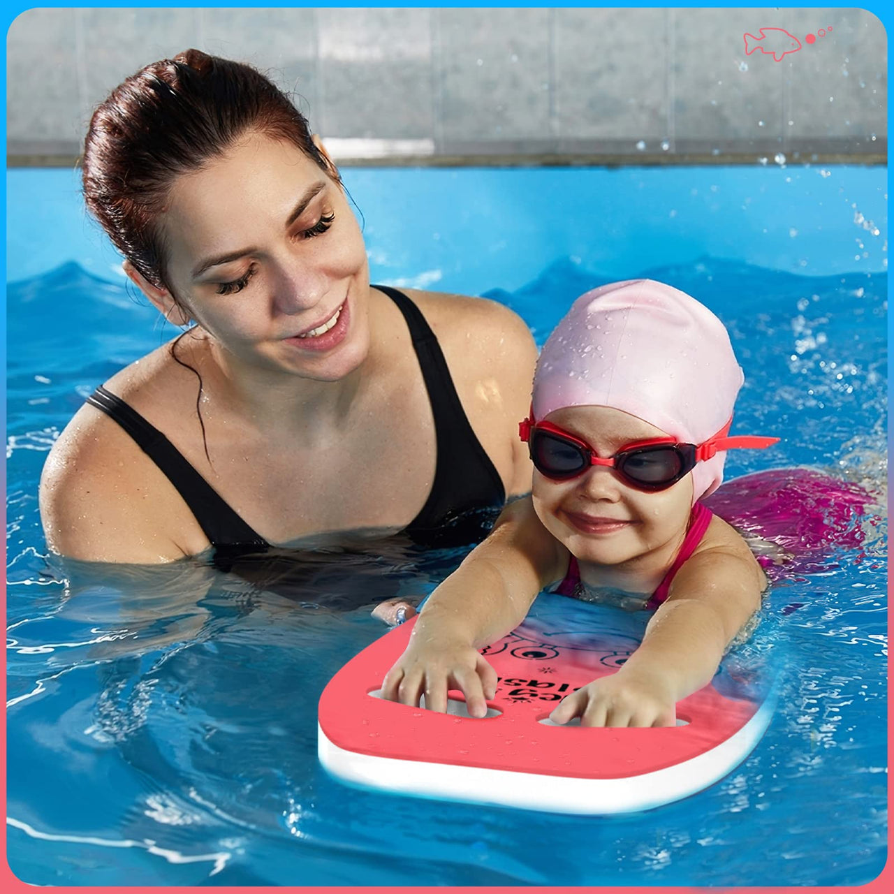 HeySplash Swim Kickboard for Kids, Swimming Kickboard Cute Pattern Swim Training Aid for Children, Pool Exercise Equipments for Beginning Swimmers Safety Swim Board Auxiliary, Rose Red