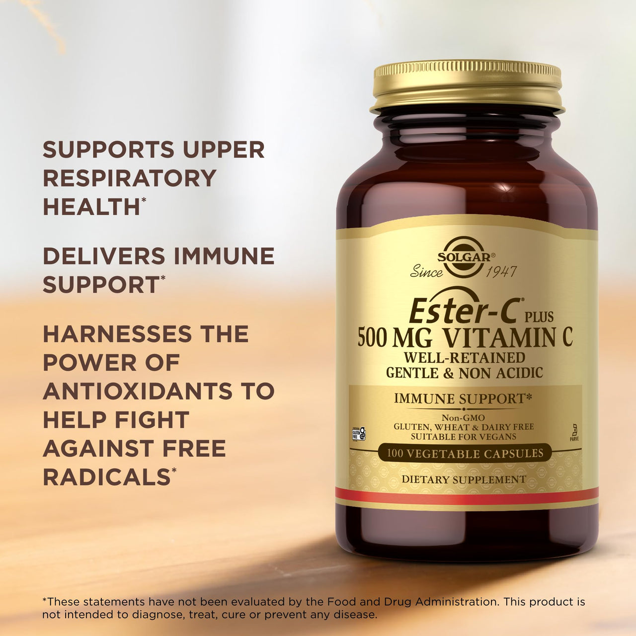 Solgar Ester-C Plus 500 mg Vitamin C (Ascorbate Complex) - 100 Vegetable Capsules, Pack of 2 - Antioxidant & Immune Support - Non GMO, Vegan, Gluten Free, Kosher - 200 Total Servings
