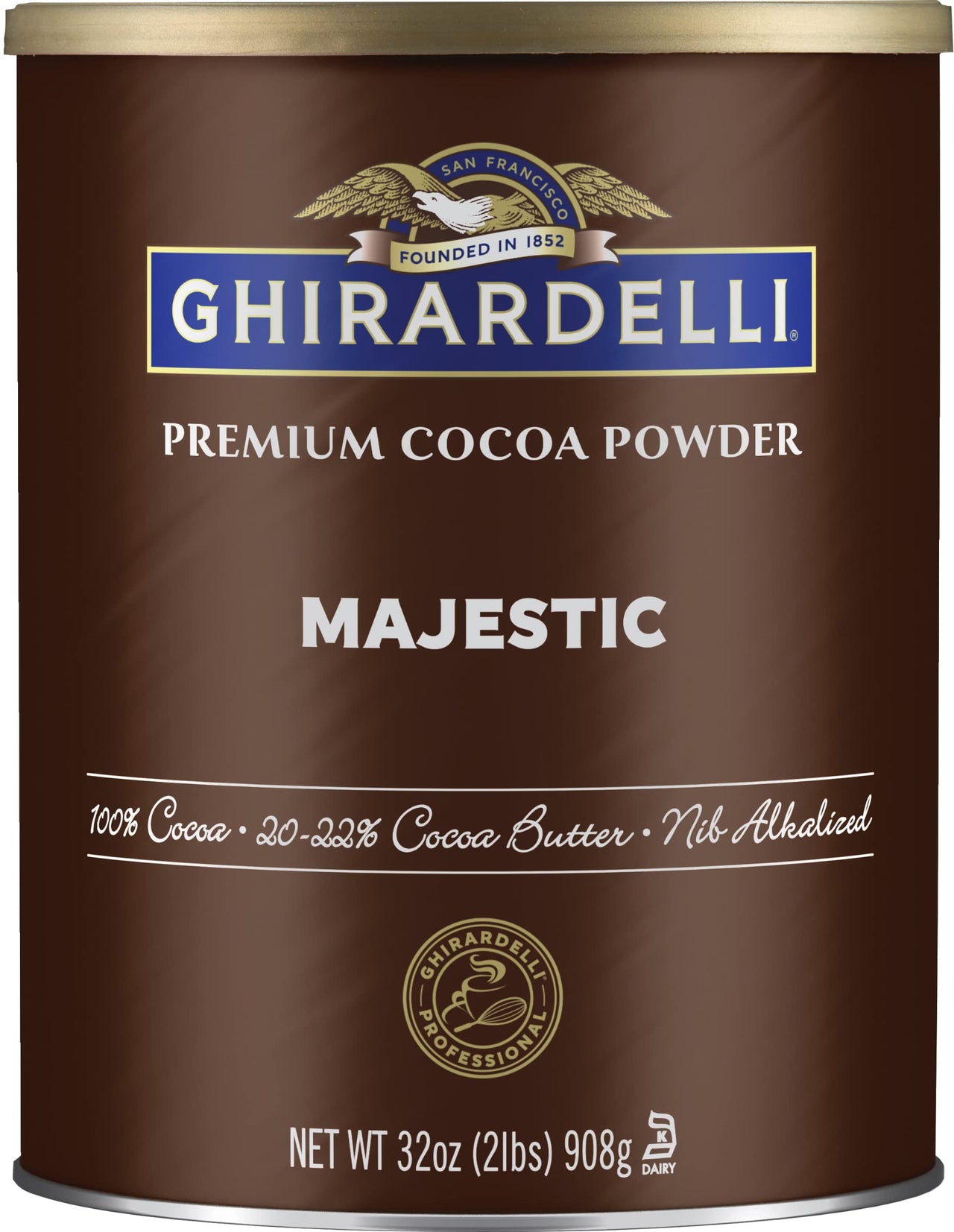 Ghirardelli Majestic Premium Cocoa Powder, 32 Ounce Can with Ghirardelli Stamped Barista Spoon