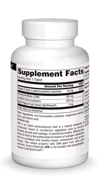 Thumbnail for Source Naturals DIM, Diindolylmethane 100mg with BioPerine, Vitamin E & More - 60 Tablets