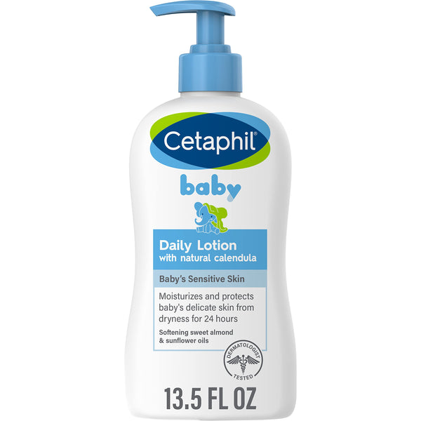 Cetaphil Baby Daily Lotion with Organic Calendula, 13.5 Fl oz, Vitamin E, Sweet Almond & Sunflower Oils, Mineral Oil Free, Paraben Free, Dermatologist Tested, Clinically Proven for Sensitive Skin