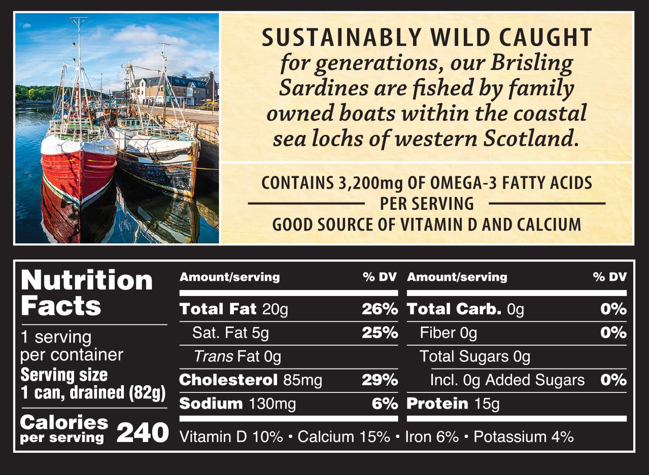 Crown Prince One Layer Brisling Sardines in Oil, No Salt Added, 3.75-Ounce Cans (Pack of 12)