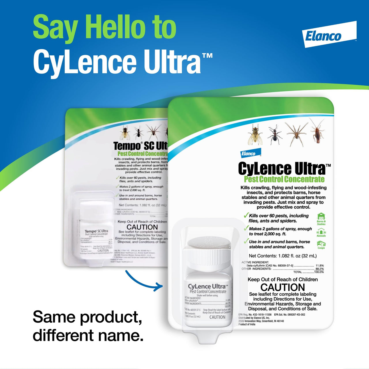 Elanco CyLence Ultra Pest Control Concentrate Indoor & Outdoor Insecticide | Kills Over 60 Pests | 32 mL Bottle