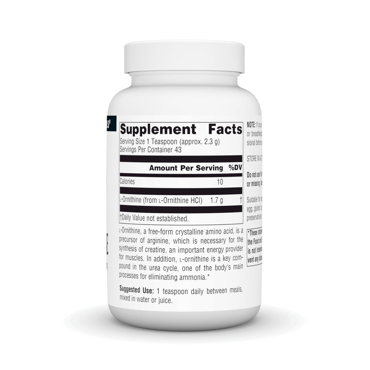 Source Naturals L-Ornithine Free Form Amino Acid Powder Supplement for Muscle Support* - 100 Grams