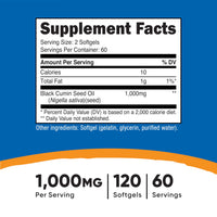Thumbnail for Nutricost Black Seed Oil (Cumin) - Cold Pressed, Source of Omega 3 6 9-120 Softgels, 1000mg Per Serving, 60 Servings - Non-GMO and Gluten Free