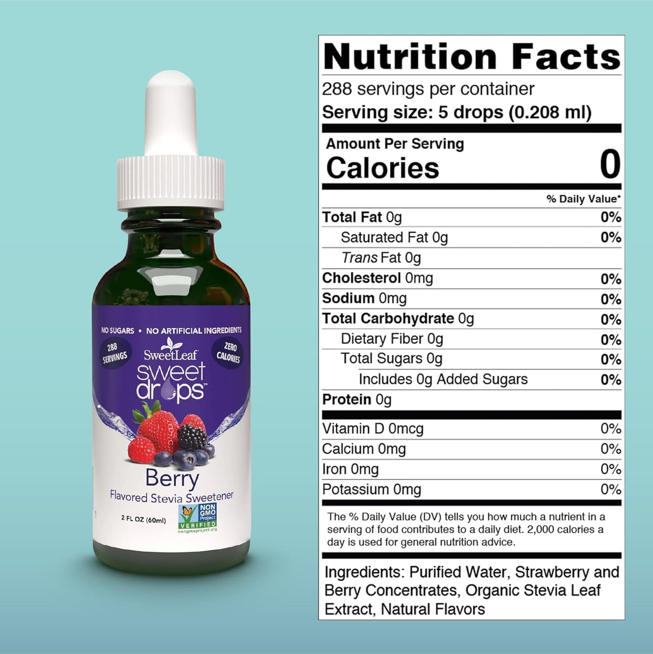 SweetLeaf Sweet Drops - Flavored Stevia Liquid Sweetener, Organic Stevia Extract, Zero Calories, Gluten Free, Keto Friendly, Non GMO, Natural Flavors, Sugar Alternative - Berry, 2 Fl Oz (Pack of 2)