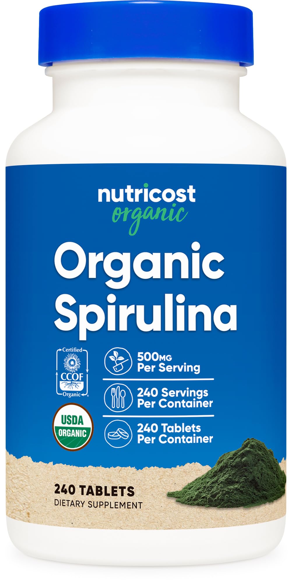 Nutricost Organic Spirulina 500mg, 240 Tablets - Gluten Free, Non-GMO